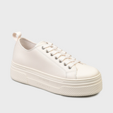 Armani Exchange Women’s Leather Trainers – Sporty Light Beige Look